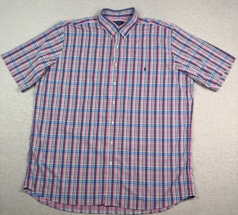 Polo Ralph Lauren Performance Shirt Men’s 2XLT Pink Plaid Stretch Short Sleeve